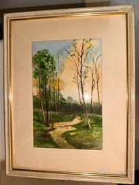Acquarello (?)Sentiero fra alberi.Firma S. Cobelli