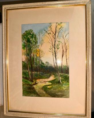 Acquarello (?)Sentiero fra alberi.Firma S. Cobelli