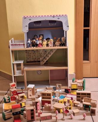 Casa Bambole in Legno con 80 accessori