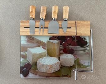 Tagliere formaggi con filo e 4 coltelli formaggio