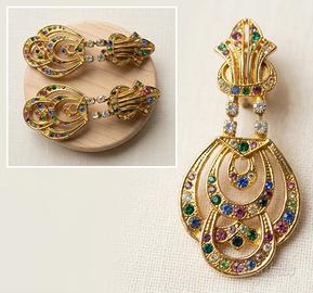 Orecchini a Clip Dorati con Cristalli Colorati