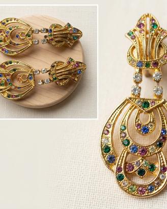 Orecchini a Clip Dorati con Cristalli Colorati