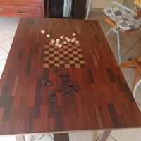 Tavolino legno Massello vintage gioco dama e scacc