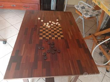 Tavolino legno Massello vintage gioco dama e scacc