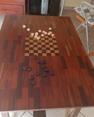 Tavolino legno Massello vintage gioco dama e scacc
