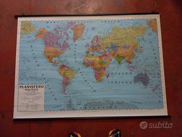 Carta Geografica PLANISFERO Scolastica murale 
