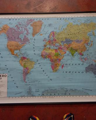 Carta Geografica PLANISFERO Scolastica murale 