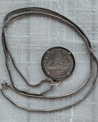 Collana Vintage 500 Lire Argento Caravelle 33 gr.