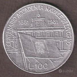 Moneta 100 Lire 100.mo Accad. Navale Livorno 1981
