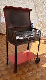 Barbecue a carbonella  ferro con coperchio e ruote