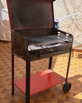 Barbecue a carbonella  ferro con coperchio e ruote