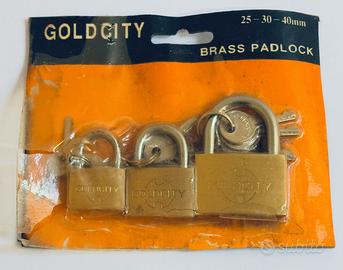 Set 3 lucchetti ottone 25-30-40 mm nuovi