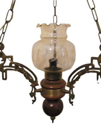Lampadario vintage legno vetro bronzo/ottone