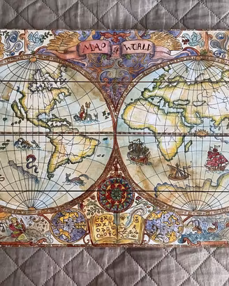 Quadro in legno - tavola decorata mappa del mondo