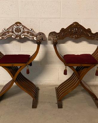 Sedie Savonarola in noce restaurate Rinascimento