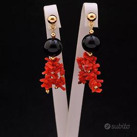 ORECCHINI PENDENTI IN ORO GIALLO 18 KT 750 E ONICE