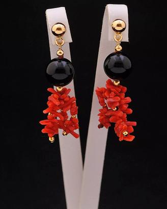 ORECCHINI PENDENTI IN ORO GIALLO 18 KT 750 E ONICE