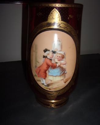 Vaso vetro rosso rubino e oro zecchino raro