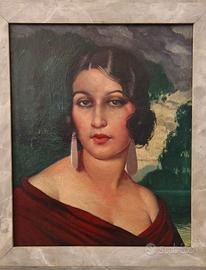 Frans Ermengem Olio su Tela 60x50 Ritratto Donna A