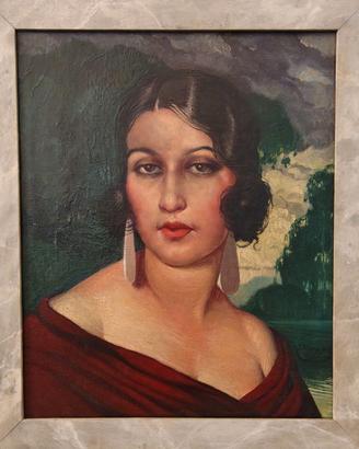 Frans Ermengem Olio su Tela 60x50 Ritratto Donna A