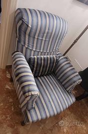 Poltrona anni '50/'60 in velluto a righe blu 