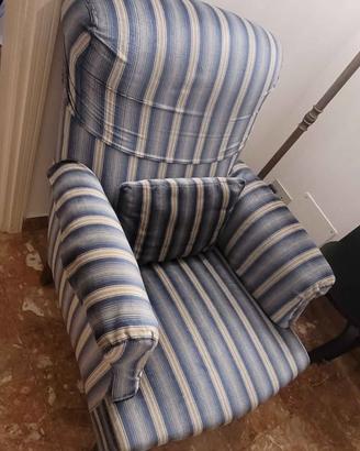 Poltrona anni '50/'60 in velluto a righe blu 