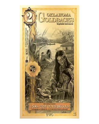 2 Oklahoma Goldback Banconota Oro 1/500 oz