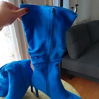 Stivali alti camoscio blu 