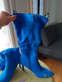Stivali alti camoscio blu 