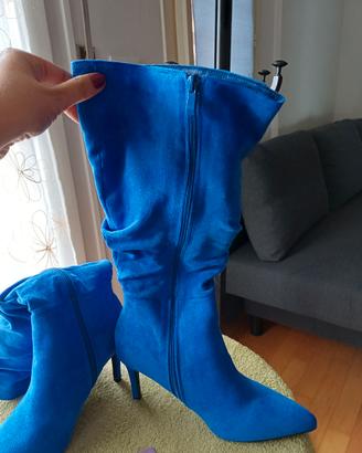 Stivali alti camoscio blu 