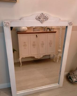 Specchio in legno shabby bianco invecchiato 