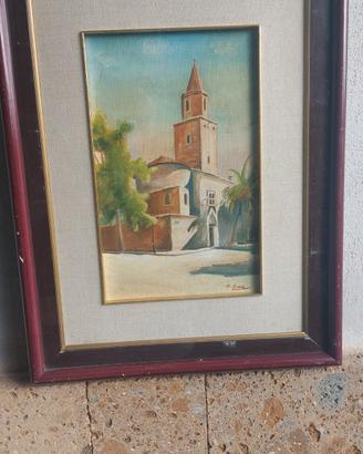 Dipinto ad olio raffigurante un paesaggio 