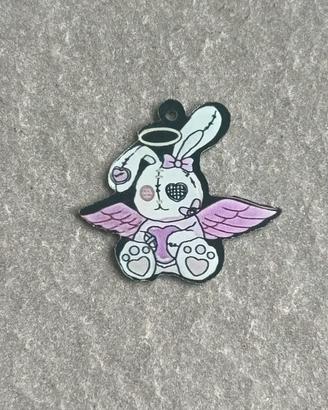 Charm Coniglio Angelo Alato Acrilico Bianco Rosa