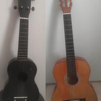 chitarra classica + ukulele + borsa e accessori 