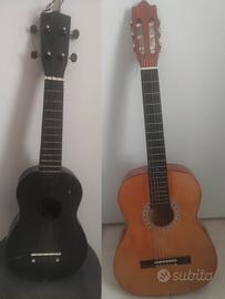 chitarra classica + ukulele + borsa e accessori 