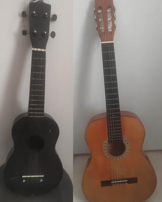 chitarra classica + ukulele + borsa e accessori