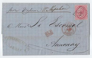 1867Regno d'Italia 40c De La Rue su lettera Napoli