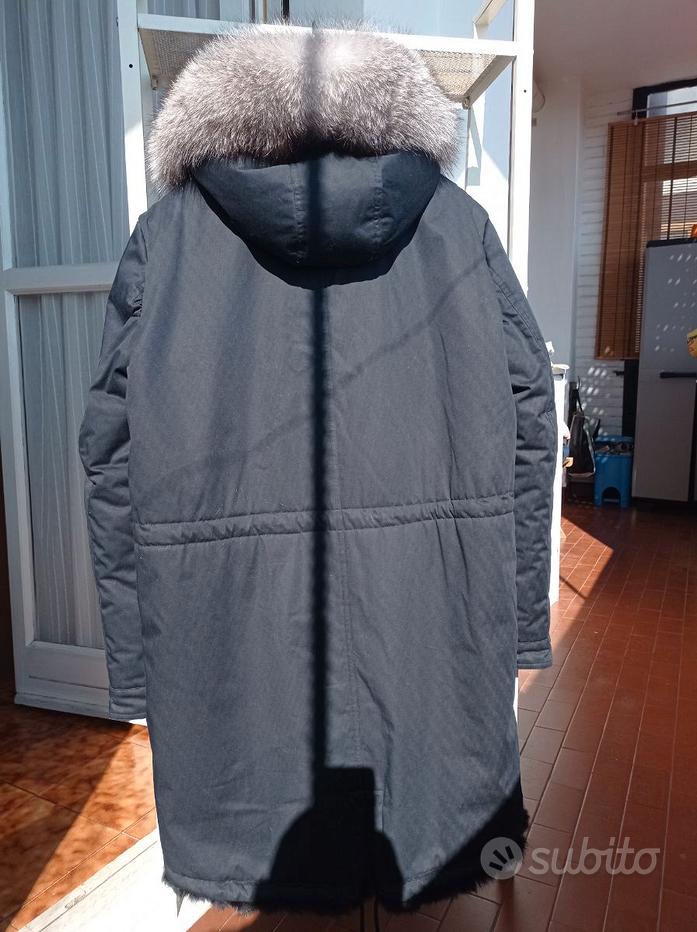 READOUT piumino parka uomo blu invernale cappuccio pelliccia