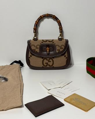 Borsa Gucci Bamboo small 1947 in tela Jumbo GG