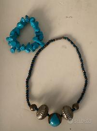 Collana + bracciale turchese stile etnico boho