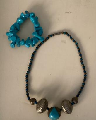 Collana + bracciale turchese stile etnico boho