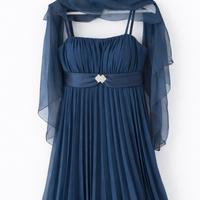 Elegante Abito corto Cerimonia Plissé 46 Blu stola