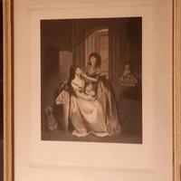 Stampa d' epoca dame in un interno