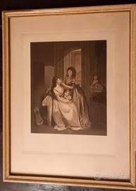 Stampa d' epoca dame in un interno