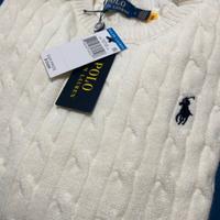 maglione ralph lauren a trecce bianco