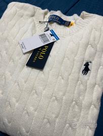 maglione ralph lauren a trecce bianco