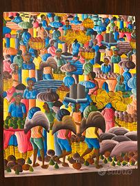Dipinto naïf haitiano firmato Etienne – Mercato