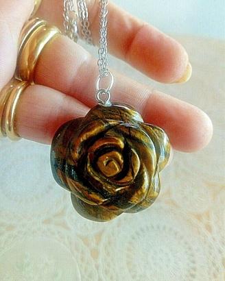 Collana argento 925 e rosa in occhio di tigre