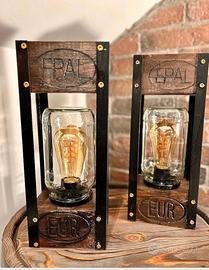 Lampada design stile industrial vintage e legno