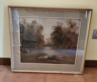 PELLEGRINI Paesaggio rurale con fiume e alberi.  